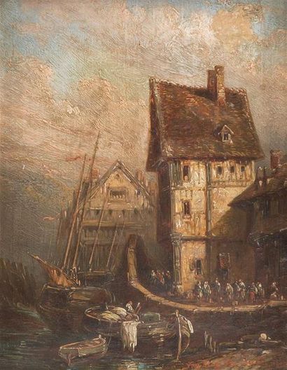 null VAN BERG VAN CASSEL (XIXe-XXe siècle)
Voiliers et barques à l'entrée port à...