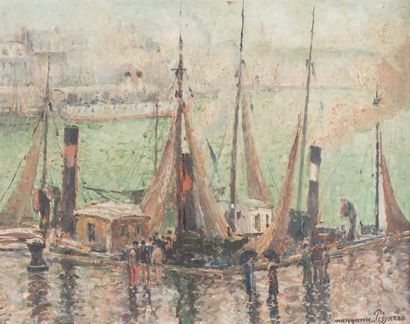 MANZANA-PISSARRO Georges (1871-1961) Le port de Dieppe par temps de pluie
Huile sur...