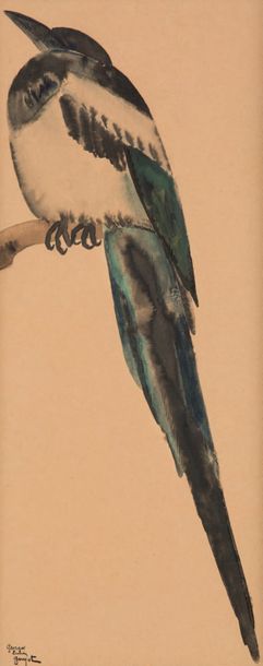 Georges Lucien GUYOT (1885-1973) Oiseau
Aquarelle et lavis sur papier bistre, signé...