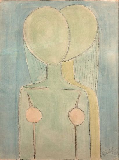 Wilfredo LAM (1902-1982) Deux visages, 1939
Aquarelle sur trait de crayon.
Signée...