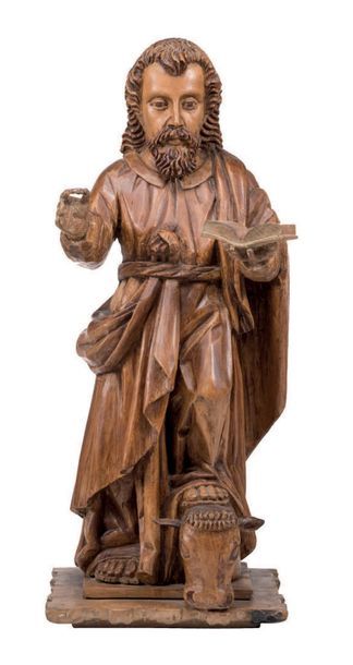 Saint Luc en bois fruitier et résineux sculptés...
