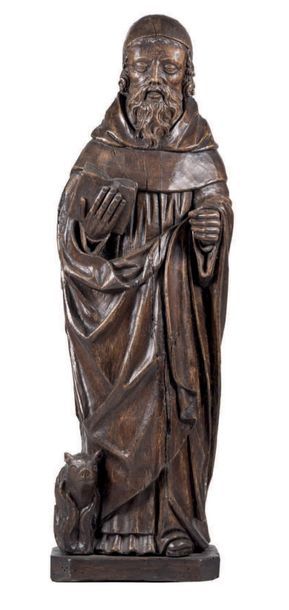 Saint Antoine en chêne sculpté. Debout, il...