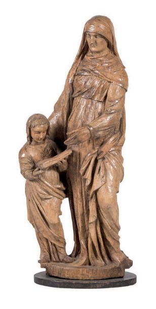 Sainte Anne en bois sculpté, dos ébauché...
