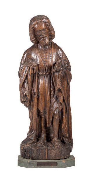 null Saint Jean-Baptiste en bois sculpté avec traces de polychromie, dos ébauché.
Debout,...