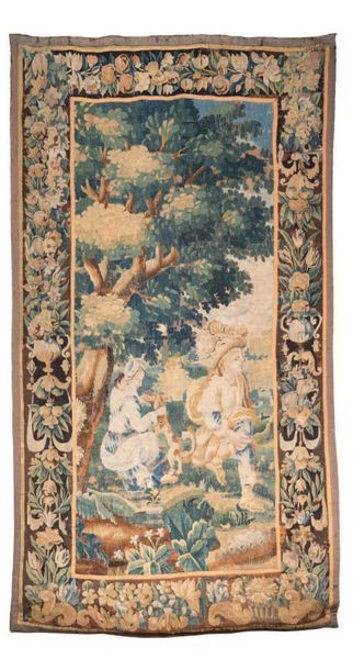 null Grand fragment de tapisserie d'Aubusson
Couple dans un paysage boisé, la jeune...