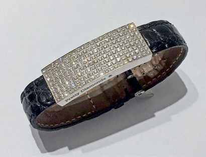 Edouard NAHUM BRACELET «Pretty Diamonds» en cuir agrémenté d'un motif rectangulaire...