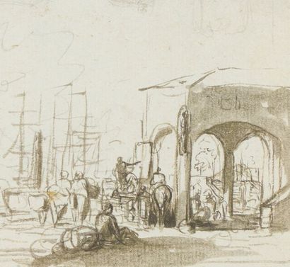 Jean-Louis DEMARNE (Bruxelles 1752 - Paris 1829) Scène de port
Encre brune et lavis...