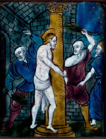 null La Flagellation du Christ
Attribué au Maître de 1540.
Émail, peint sur cuivre,...
