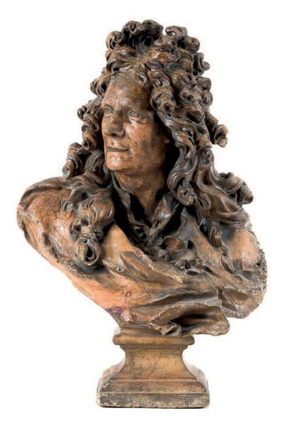 D'après JEAN-JACQUES CAFFIERI Buste du sculpteur Corneille Van Cleve en plâtre patiné...