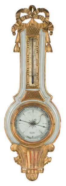 Baromètre-thermomètre en bois doré et peint...