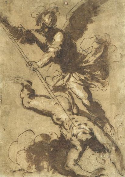 PALMA le jeune (Venise 1544 - 1628) Saint Michel chassant le démon
Plume et encre...