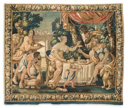  Une fine tapisserie d'Aubusson Tenture de l'histoire de Cléopâtre «La perle ou le...