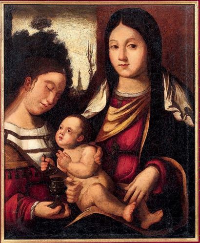 École LOMBARDE du XVIe siècle Vierge à l'enfant
Toile, panneau transposé.
50 x 41...