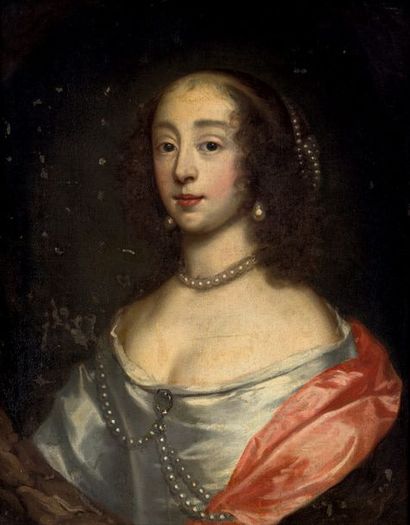 École Flamande du début du XVIIIe siècle Portrait de femme au collier de perles.
Toile.
64...