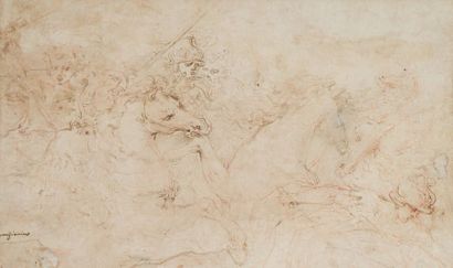 Attribué à Giacomo ou Jacopo ZANGUIDI dit BERTOJA (Parme 1544 - 1574) Scène de bataille
Plume...