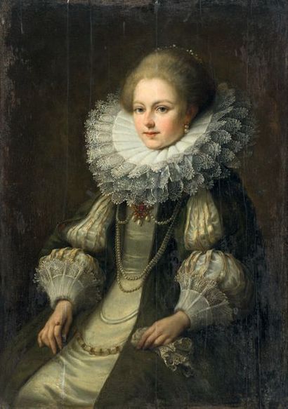 École FLAMANDE du XIXe siècle, dans le goût de Cornelis de VOS Portrait de femme...