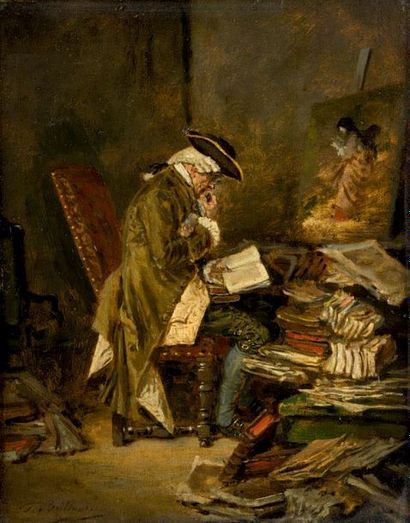 Georges BRILLOUIN (1817-1893) Amateur dans son cabinet de lecture
Huile sur panneau.
Signé...