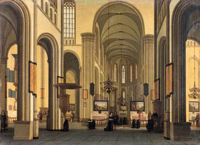 École HOLLANDAISE du XVIIIe siècle, suiveur d'Hendrick VAN VLIET Intérieur de l'église...