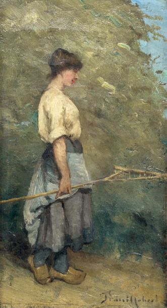 Paul-Désiré TROUILLEBERT (1829-1900) Jeune paysanne à l'épuisette
Huile sur toile.
Signée...