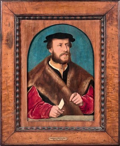 Attribué à Bartholomeus BRUYN LE VIEUX (1493 - 1555) Portrait d'homme
Panneau parqueté.
Restaurations.
Dim.:...