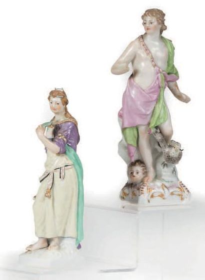 ALLEMAGNE et BERLIN Lot composé de six statuettes en porcelaine à décor polychrome.Findu...