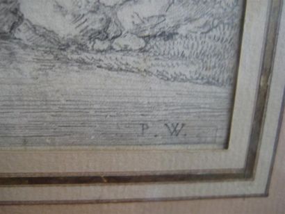 null Ecole FRANÇAISE de la fin du XVIIIe siècle
Paysage au pont
Crayon.
Monogramme...