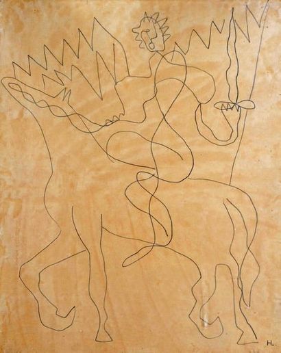 Henri Laurens (1885-1954) 
Le cavalier ailé
Crayon sur papier monogrammé en bas à...
