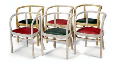 André LURCAT (1894-1970) & THONET (éditeur) 
Six fauteuils bridge en bois thermoformé...