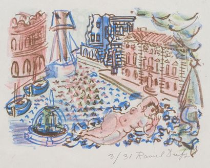 Raoul Dufy Nu dans le port, lithographie, 13,5 x 19 cm, marges
32 x 25 cm, belle...