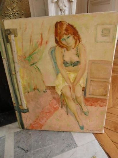 null SMADJA, Femme rousse assise
Huile sur toile, signée en bas à droite 
65 x 54cm...
