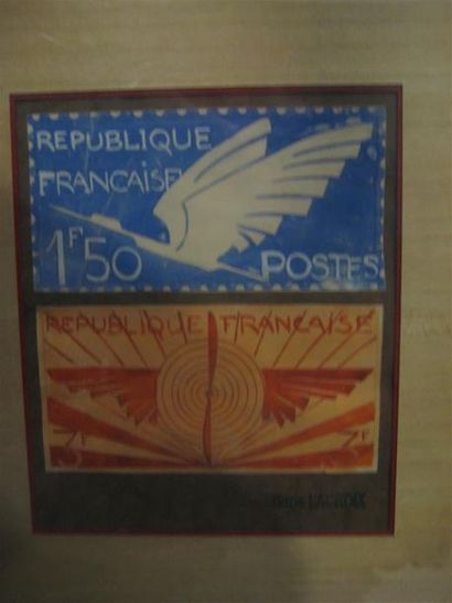 null Deux études de timbre aquarellées sous verre 
portant le cachet Boris Lacroix...