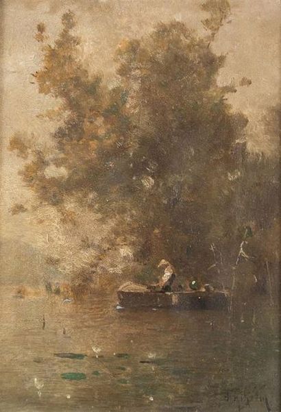 null Jean d'ALHEIM
(Russie 1840 - France 1894)
Pêcheurs sur une barque
Panneau, une...