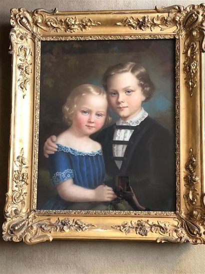 null Les deux enfants
Pastel
RK et daté 1853 en bas à gauche 
52 x 42 cm