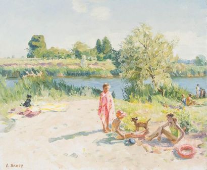 null Anatoliy JEGER (1929) (Ukraine)
Jeu en bord d'eau et bain de soleil
Toile (sans...