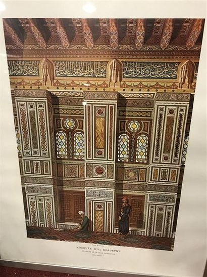 null - Deux lithographies couleur, intérieurs de mosquée
45 x 33 cm

- Trois lithographies...