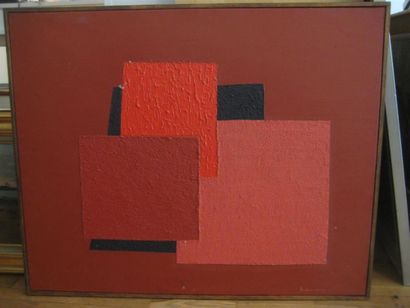 null JEAN-MARIE LEDANNOIS 
Composition rouge 
Huile sur toile 
80,5 x 65 cm 