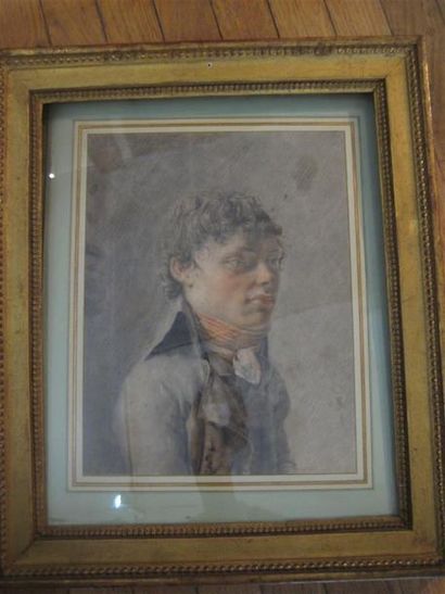 null ECOLE 
Portrait de jeune homme 
Dessin aquarellé 
27 x 21 cm