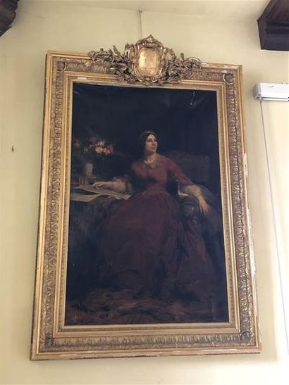null Grand portrait de la duchesse d'Uzès (?) en robe rouge.
Huile sur toile.
H....