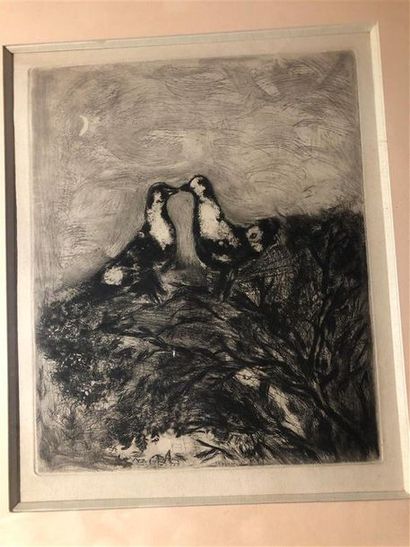 Gravure d'après Chagall Les oiseaux Signée...