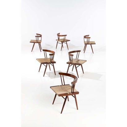  George Nakashima (1905-1990)
Seagrass
Suite de six chaises
Modèle créé en 1959
H... Gazette Drouot