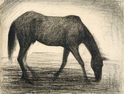 Georges Seurat (1859-1891) Le cheval noir exécuté vers 1882 crayon conté 23 x 30... Gazette Drouot