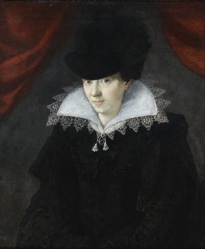 École FRANÇAISE vers 1620, entourage de François QUESNEL Portrait de femme au chapeau... Gazette Drouot