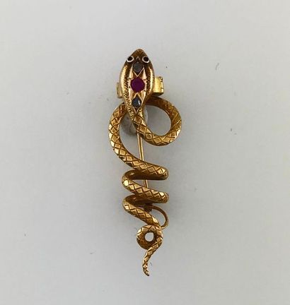 Snake brooch in gold 750°/°°° set with a...