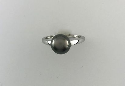 null Ring in white gold 375°/°°° decorated with a Tahitian cultured pearl, Gross...