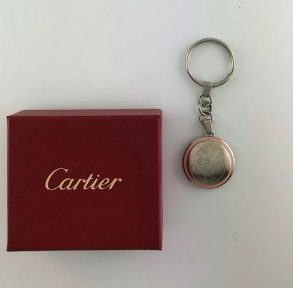 CARTIER, enamelled metal key ring, signed...