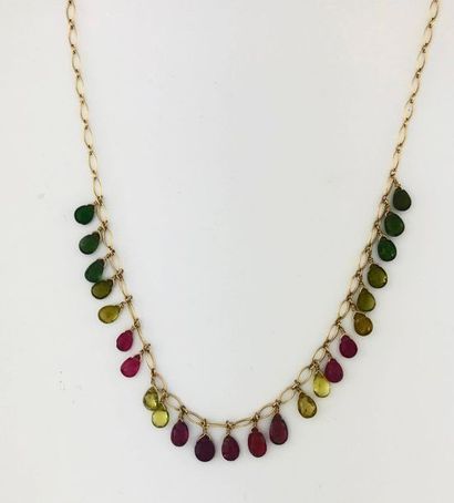 null Collier en or 585°/°°réhaussé d'une chute de tourmalines de couleurs facettées,...