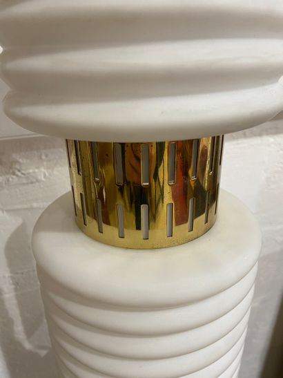 null Scandinavian design lamp ?Opaline, rosewood and brass?Circa 1960?H92xD18
