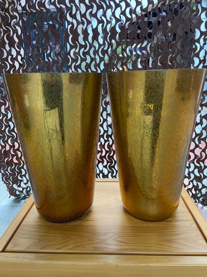 null Murano : Costantini : Pair of golden vases, Signed Murano glass H : 40 Diameter...