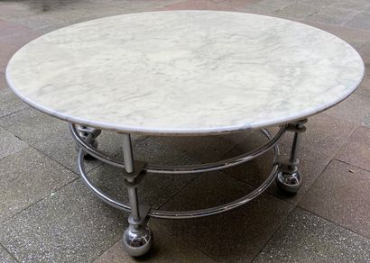 null Coffee table - American work - 70's 

Coffee table in stainless steel, Carrara...