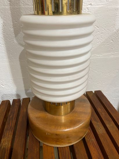 null Scandinavian design lamp ?Opaline, rosewood and brass?Circa 1960?H92xD18